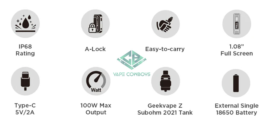 Geekvape Aegis S100 Box Mod Kit Thông Só Kỹ Thuật | vapecowboys.vn