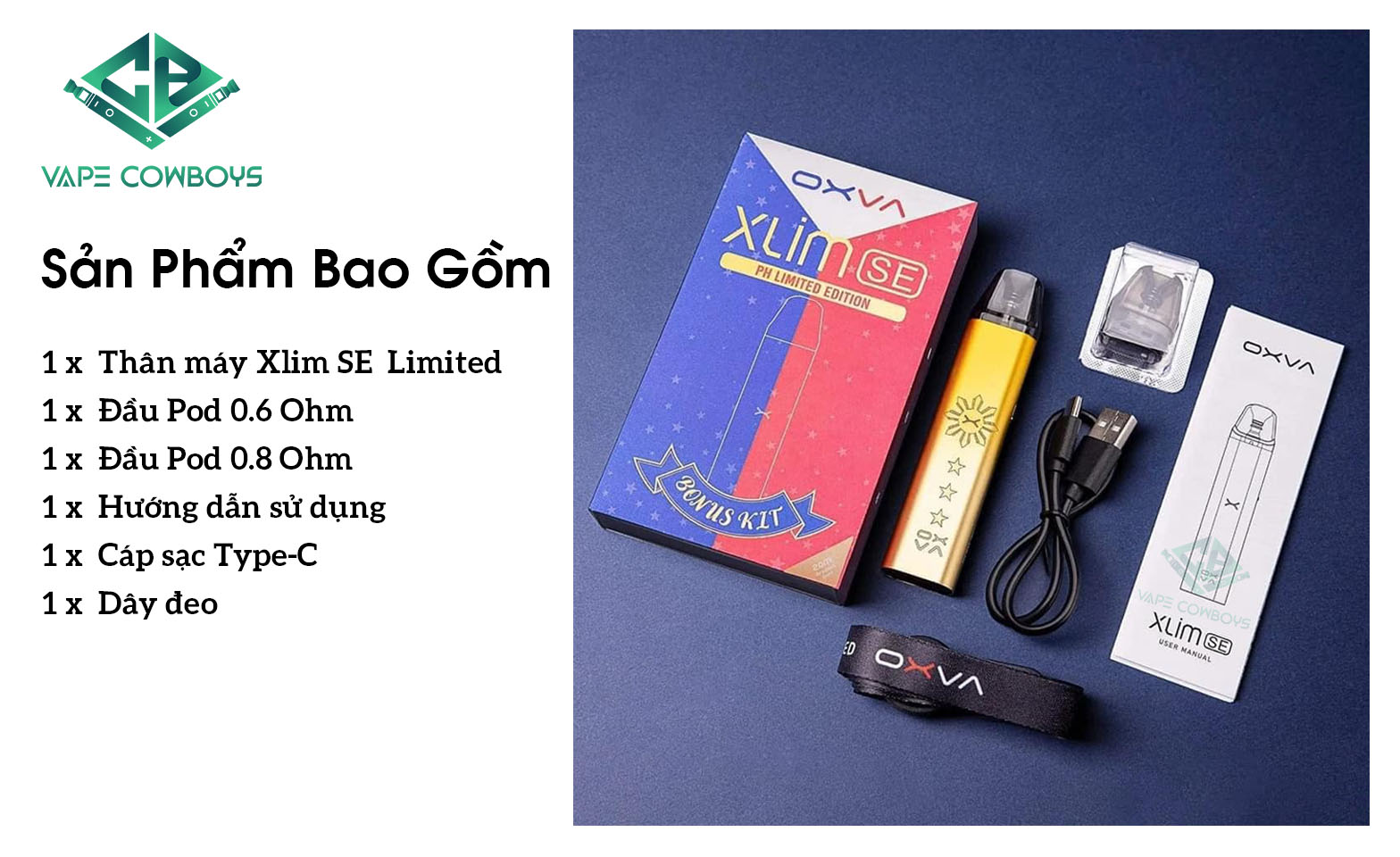 OXVA Xlim SE Limited 25W Pod Kit Sản Phẩm Bao Gồm | vapecowboys.vn