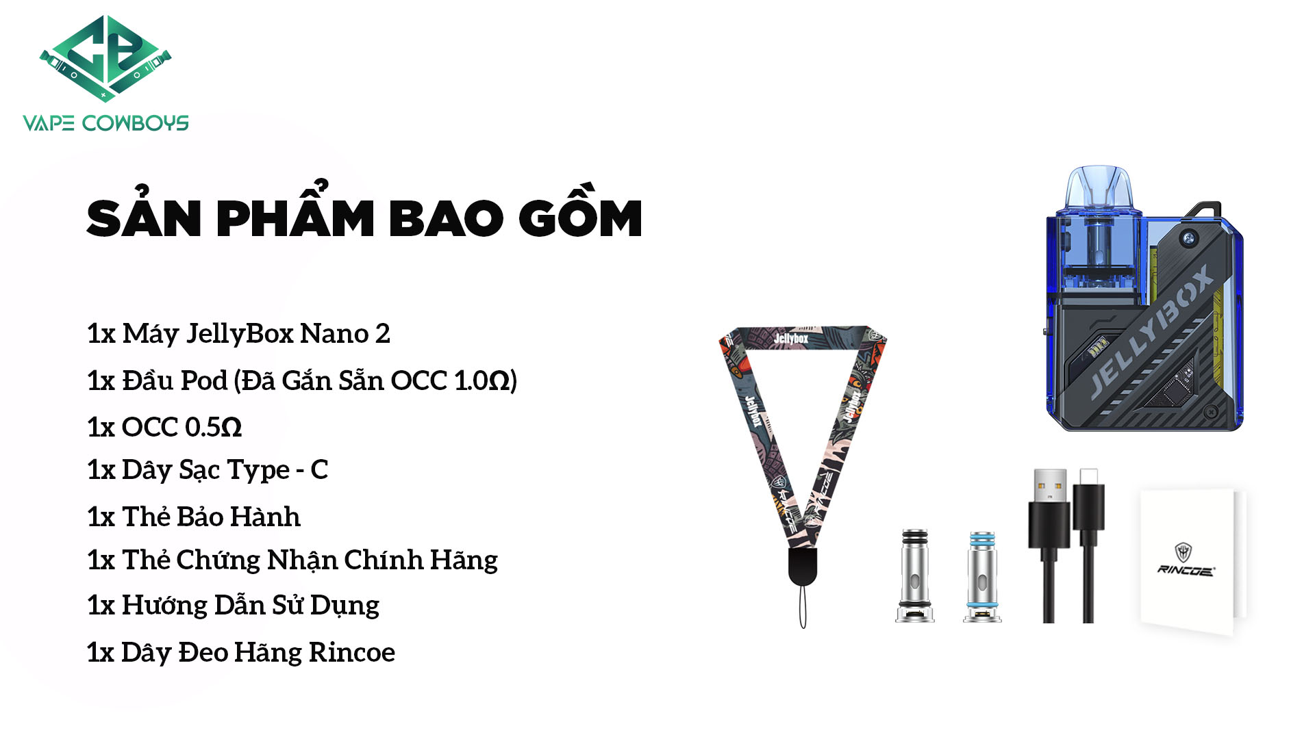 Rincoe JellyBox Nano 2 26W Pod Kit Sản Phẩm Bao Gồm | vapecowboys.vn